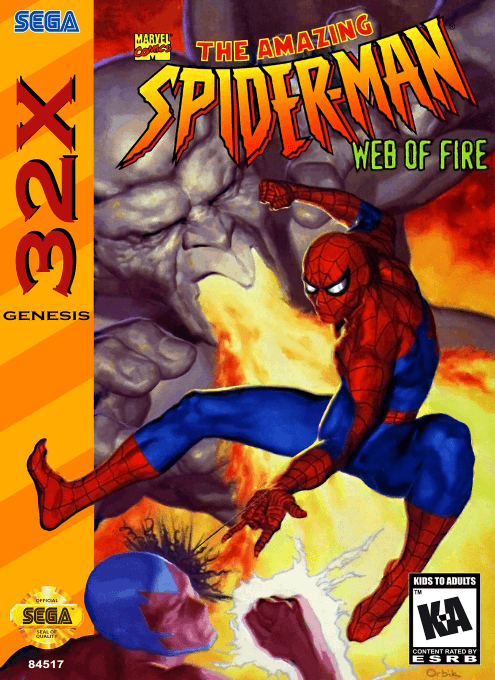Spiderman Web of Fire box art for Sega 32X
